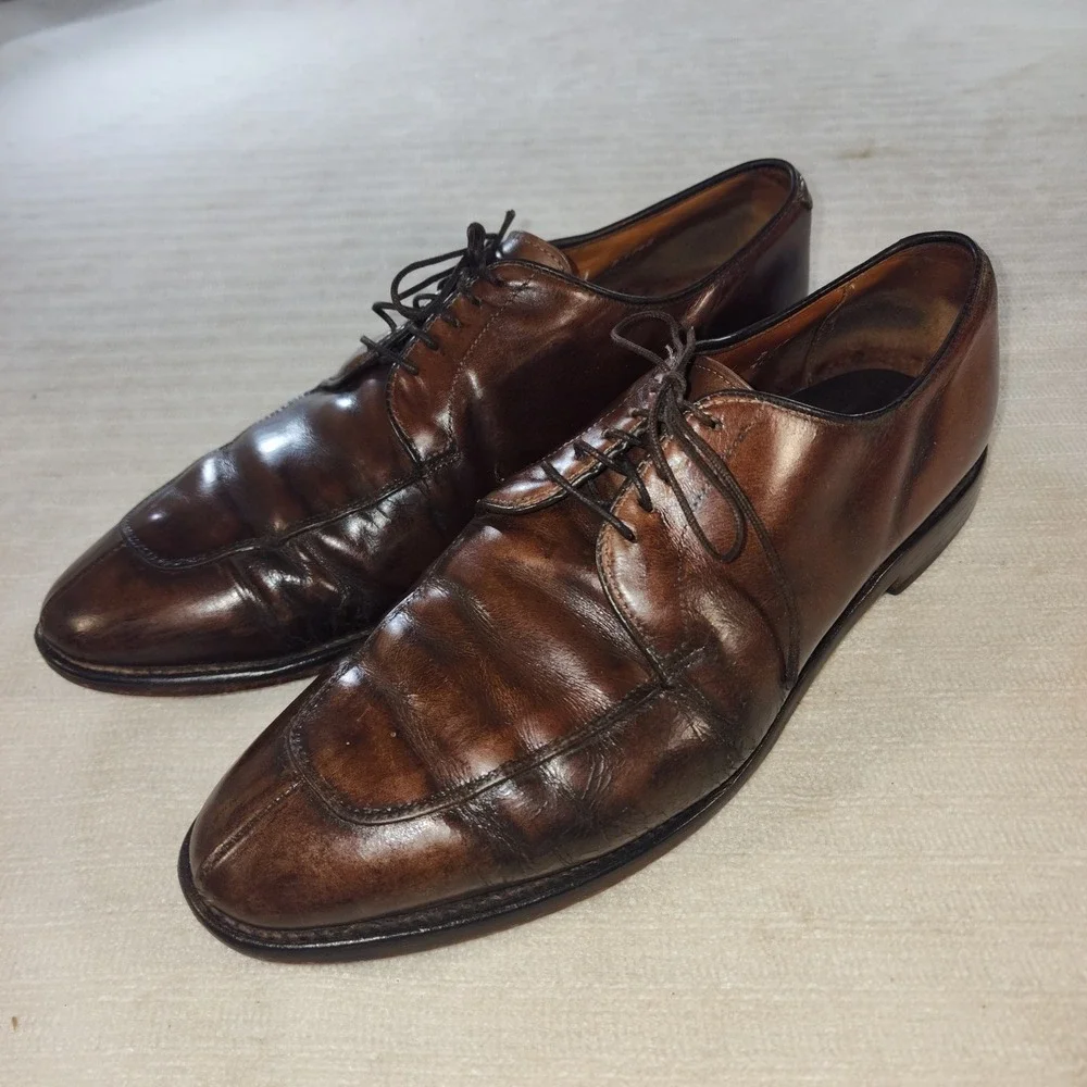 Allen Edmonds Mens 11 D Brown Leather Split-Toe Blucher Apron Toe Derby Shoes